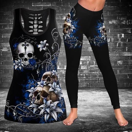 Discover 3D Flowers Skull Hollow Tank Top Or Legging/ Skull & Flowers Gym Set  Gothic Floral Activewear