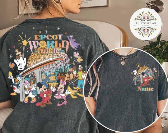 Two-sided Mickey & Friends Figment Disney Epcot Shirt, Epcot World Tour 1982, Drinking around the World Epcot Center Family Vacation 2025
