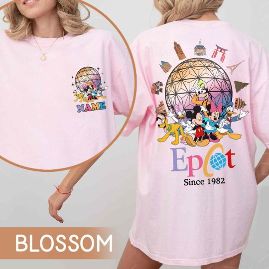 Discover Two Sided Custom Name Mickey Friends Spaceship Earth Epcot Since 1982 Comfort Colors Shirt, Disney Epcot Theme Tee, Walt Disney World Trip