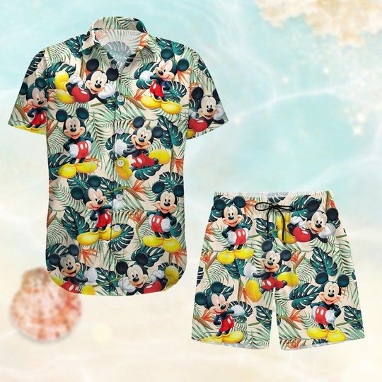 Mickey Mouse Button Shirt, Mickey Hawaiian Shirt, Beach Shorts Men, Disney Trip Tropical Shirt, Minnie Mickey Tee, Summer Pants