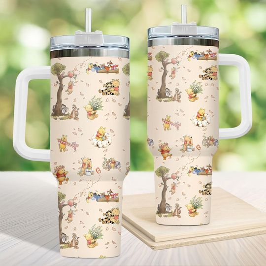 Winnie The Pooh Tumbler 40 Oz, Cute Disney Pooh Tumbler, Pooh And Friends Tumbler Cup, Eeyore Piglet Tigger Coffee Tumbler, Fall Gift