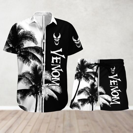 Marvel Venom Button Shirt And Shorts, Venom Hawaiian Shirt, Eddie Brock Shirt, Summer Beach Shirt, Tropical Shirt, Birthday Shirt Gift
