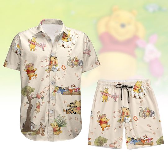 Pooh And Friend Button Shirt And Shorts, Winnie The Pooh Hawaiian Shirt, Disney Movie Cartoon Shirt, Summer Beach Shirt,Disney Vacation
