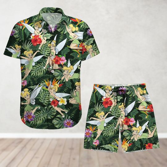 Tinker Bell Button Shirt And Shorts, Disney Princess Hawaii Shirt, Disney Girls Trip Shirt, Disneyland Fairy Summer Shirt, Gift For Her