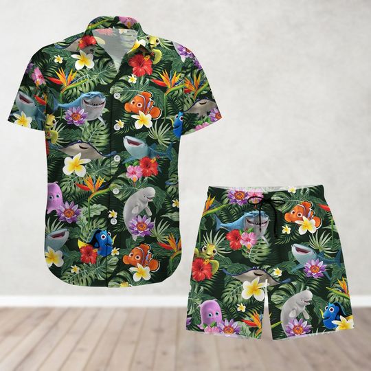 Finding Nemo Button Shirt And Shorts, Finding Dory Hawaiian Shirt, Disney Squirt Tropical Shirt, Magic Kingdom, Nemo Birthday Gift