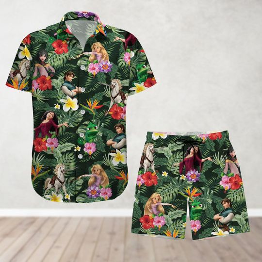 Discover Tangled Button Shirt And Shorts, Disney Princess Rapunzel Hawaiian Shirt, Magic Kingdom Shirt, Disney Girl Trip Shirt, Lost Princess