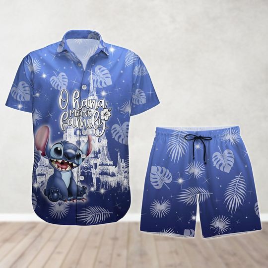 Stitch Ohana Means Family Button Shirt And Shorts, Lilo And Stitch Hawaiian Shirt, Disney Summer Beach Shirt, Disney Trip, Disneyworld