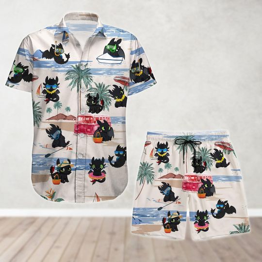 Toothless Button Shirt/Shorts, How To Train Your Dragon Hawaiian Shirt, Disney Movie Tropical Shirt, Summer Beach Shirt Disney Vacation