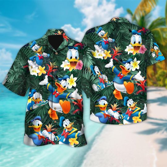 Disney Donald Duck Hawaiian Shirt, Donald Duck Floral Vacation Holiday Tropical Summer Trip Shirt, Duck Beach Short Sleeve Hawaiian Shirt
