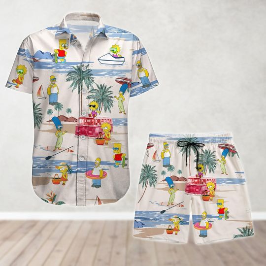 The Simpsons Button Shirt And Shorts, Homer Simpson Hawaiian Shirt, Disney Movie Tropical Shirt, Summer Beach Shirt, Disney Vacation