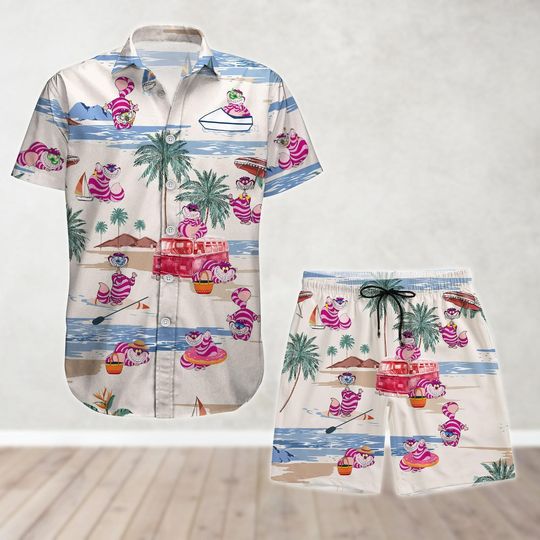 Discover Cheshire Cat Button Shirt And Shorts, Alice In Wonderland Hawaiian Shirt, Disneyland Trip Summer Beach Shirt, Disney Family Vacation
