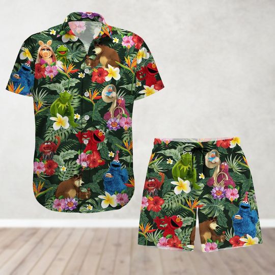 The Muppets Show Button Shirt And Shorts, Disney Family Vacation, Disneyland Trip, Magic Kingdom Hawaiian Shirt, Summer Beach Shirt