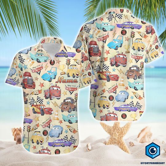 Discover Personalized Cars Hawaii shirt, Lightning McQueen Hawaiian shirt, Radiator Springs Cars Land Shirt, Family Hawaii Trip Shirt