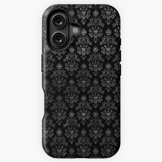 Haunted Mansion Wallpaper Black and Silver iPhone Case