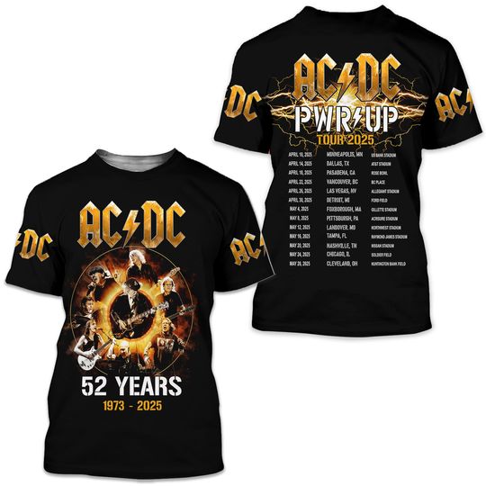 AC.DC Pwr Up Tour Two Sided 3D T-Shirt, Rock Band 3D T-Shirt, Pwr Up Tour 2025 3D T-Shirt, AC.DC Band 3D T-Shirt