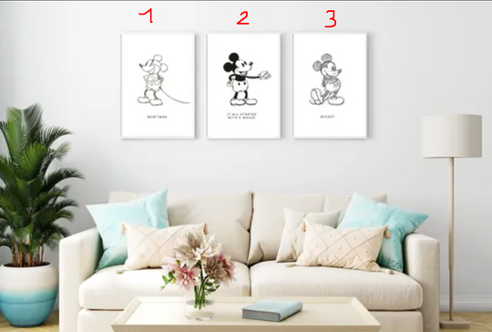 Discover Sketched Mickey Mouse  Wall art -   Quote - Modern -  - Minimalist - Subtle - Home Decor - Black and white -Vintage