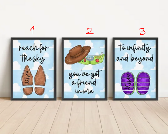 Toy Story Wall Art With Iconic Quotes, Nursery Prints, Kids Room Decor, To Infinity and Beyond, You've Got a Friend in Me, Playroom