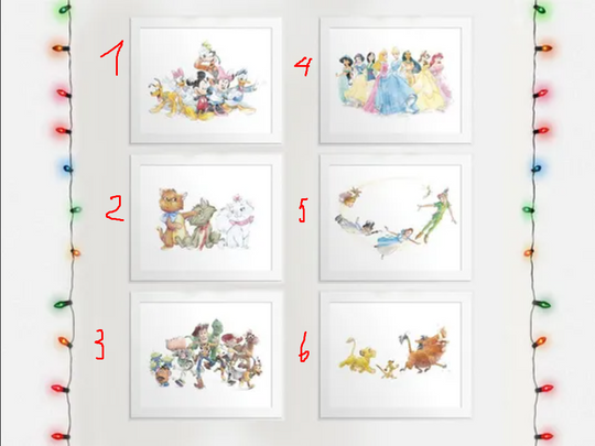 CLASSIC CHARACTERS, Mickey and Friends, Princesses Group, Lion King, Toy Story, Aristocats, Peter Pan, Watercolor Wall Art