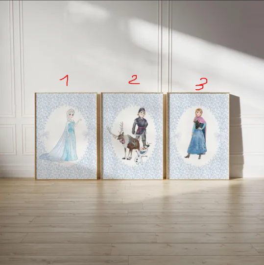 Discover Frozen  Wall Prints | Princess Elsa and Anna Art Prints | Olaf, Kristoff and Sven Prints| Nursery Decor
