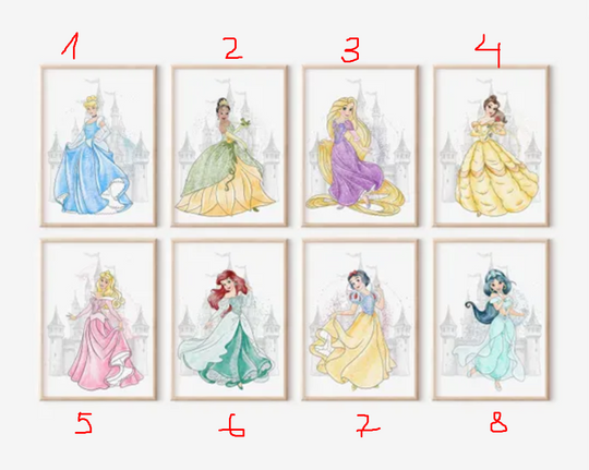 Princess Prints, Fairy Tale Castle, Girl Room Decor, Baby Girl Wall Art, Watercolor Princess Theme