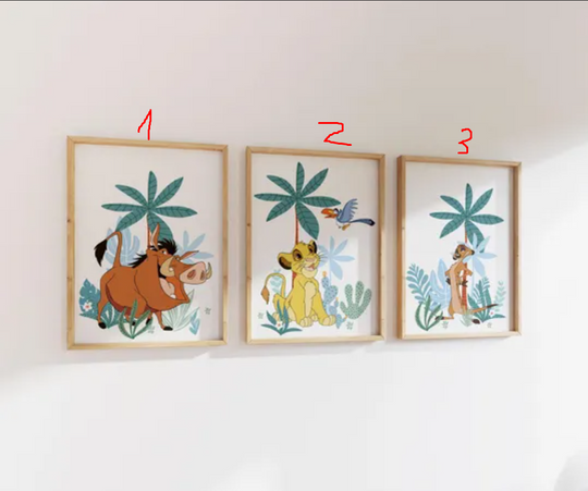 Simba and Friends Wall Art | Lion King Art Print | Simba Nursery Print| Simba Decor| Tropical Nursery Decor |  Art| L 136