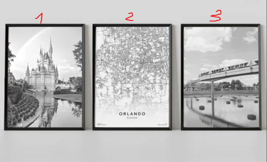 Orlando Poster Magic Kingdom, Florida Poster, Orlando Print, Black White Photo, Mickey Mouse, Castle, Orlando Map, Florida Map