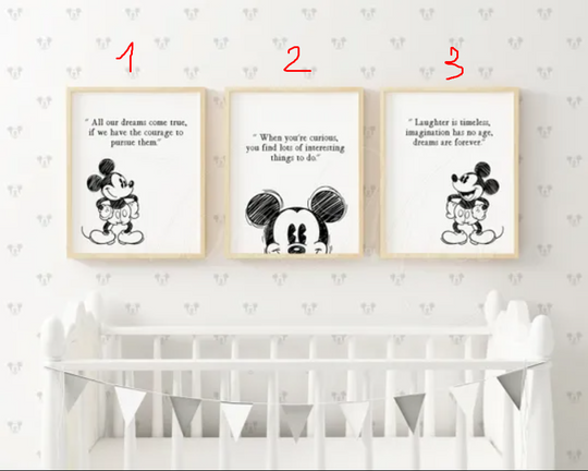 Mickey Mouse Wall Art -  Vintage Mickey Mouse Prints Nursery Decor - Inspirational Quotes