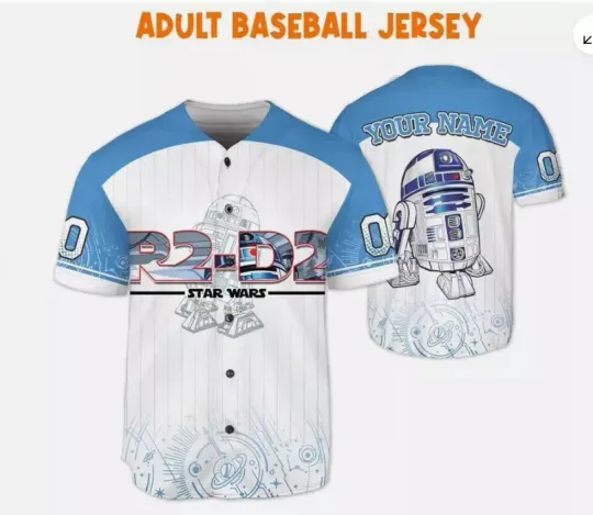 Personalized R2-D2 Robot Star Wars Character White Blue 3D Baseball Jersey Shirt