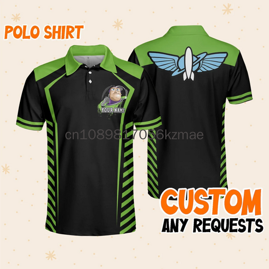 Toy Story Buzz Lightyear Polo Shirt, Disney Custom Name Casual Fashion Short sleeved Men's Polo Shirt