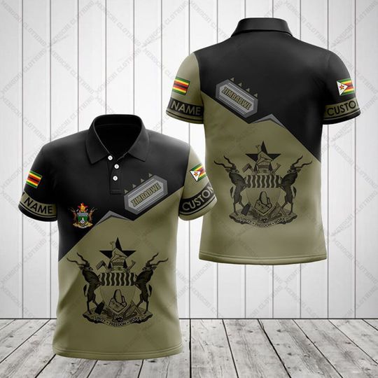 Discover Zimbabwe Flag And  Coat of Arms Customized Polo Shirts