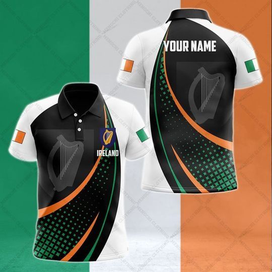 Discover Custom Name Ireland Emblem Graphic Polo Shirts
