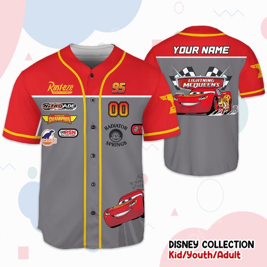 Discover Custom Cars Lightning Mcqueen Baseball Jersey Team Jersey Collection, Custom Number Shirt, Cars Cartoon Gift, Animation Jersey Shirt