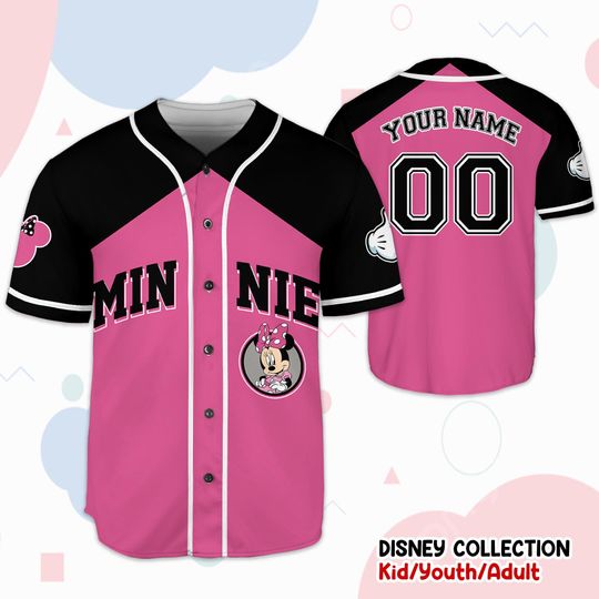 Discover Personalize Disney Vintage Minnie Mouse Smile Jersey, Custom Kid Youth Adult Baseball Jersey, Custom Disney Birthday Gift