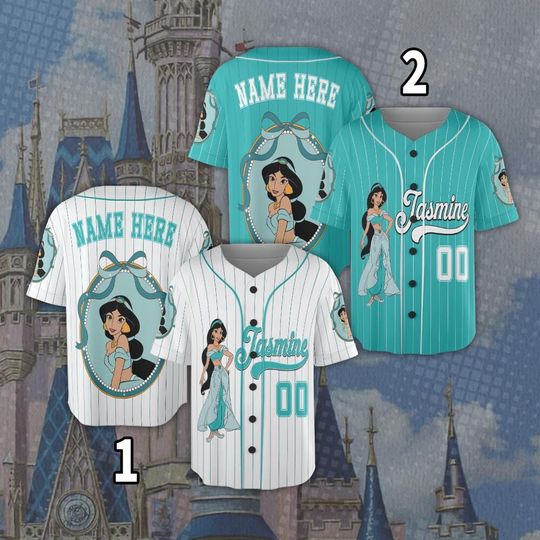 Personalized Disney Princess Jasmine Baseball Jersey, Jasmine Mirror Coquette Disney Jersey, Gift For Kids Adult Family Fan Disney Unisex