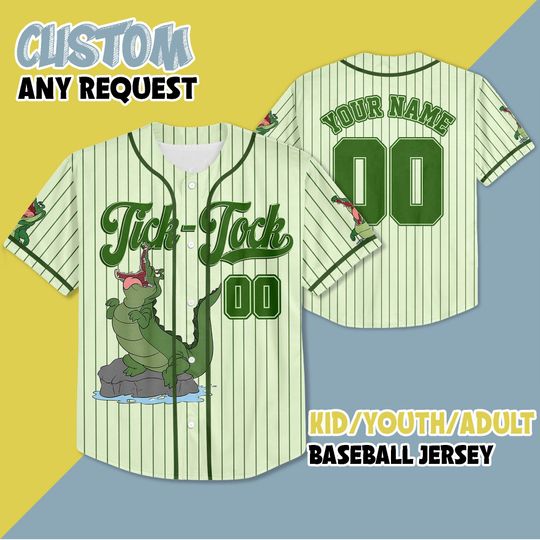 Discover Personalized Peter Pan Tick Tock the Crocodile Baseball Jersey, Custom Tick Tock Baseball Jersey Sports Team, Cute Birthday Gifts For Fans