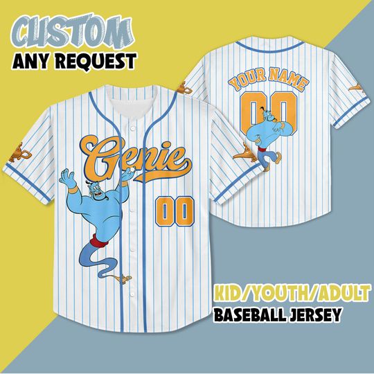 Personalized Disney Genie Aladdin Baseball, Custom Disney Baseball Jersey Sports Team, Cute Birthday Gifts For Fans, Disneyland Family