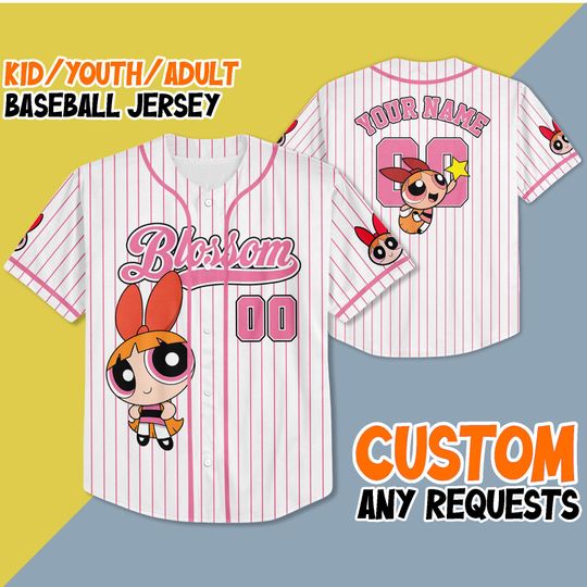 Custom Blossom Baseball Jersey, Funny The Powerpuff Girls 90s Cartoons Jersey, Retro Blossom Jersey, Birthday Gift For Fans
