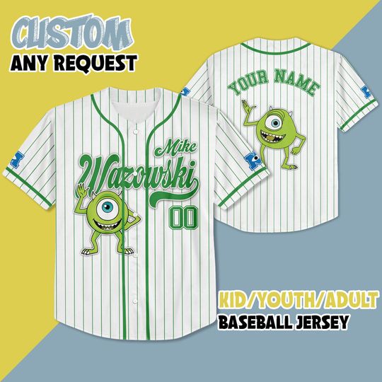 Personalized Monster Inc Mike Wazowski Baseball Jersey, Custom Disney Baseball Team Jersey, Birthday Gift for Monster Inc Fans Family