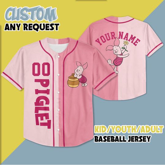 Discover Personalized Winnie the Pooh Piglet Pink Baseball Jersey, Piglet Baseball, Disney Baseball Jersey, Piglet Birthday Gift
