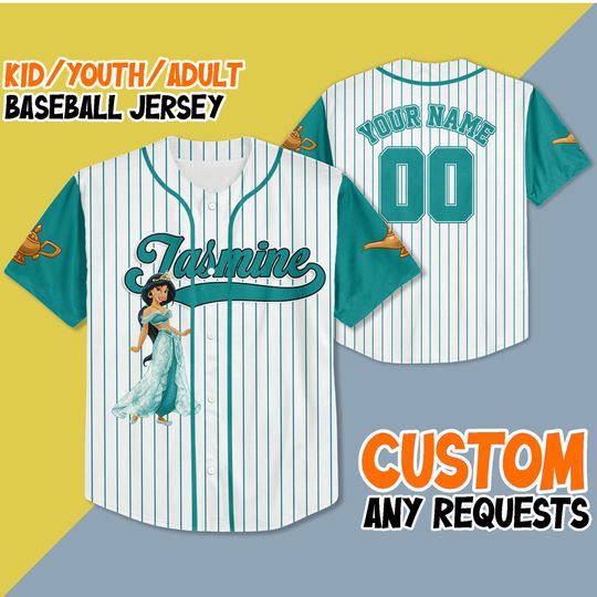 Custom Disney Princess Jasmine Baseball Jersey, Disney Princess Jasmine Jersey Shirt, Disney Princess Baseball Teams