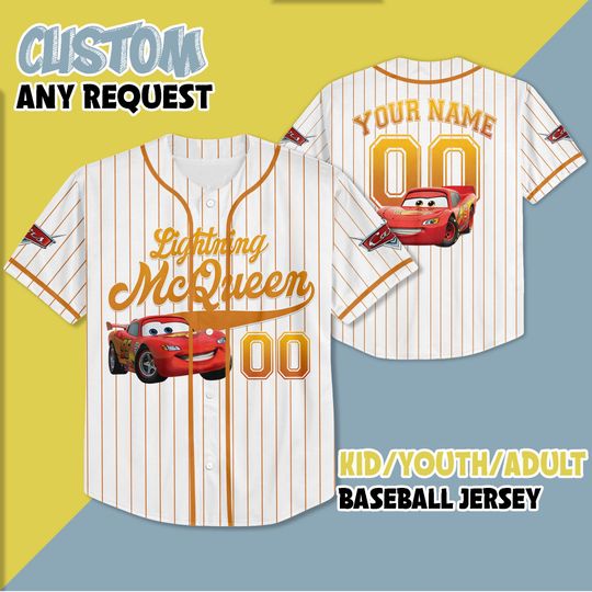 Discover Custom Disney Cars Lightning McQueen Baseball Jersey, Disney Cars Baseball Jersey Team, Personalized Disney Baseball Team Outfit