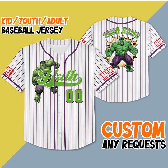 Personalized Marvel Hulk Up Bulk Up Baseball Jersey, Hulk Baseball Jersey Team, Superhero Jersey, Hulk Gift For Fan, Magic Kingdom Shirt