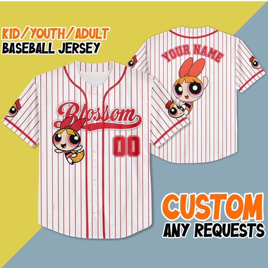Discover Custom Blossom Baseball Jersey, Funny The Powerpuff Girls 90s Cartoons Jersey, Retro Blossom Jersey, Birthday Gift For Fans