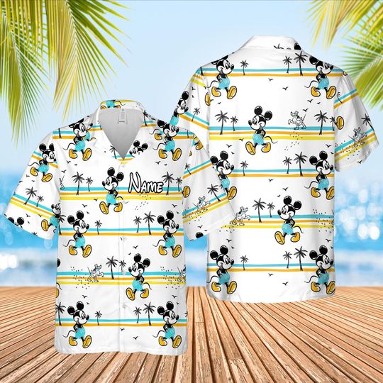 Discover Personalized Hawaiian Disney Mickey Shirt, Custom Name Disney Mickey Shirt, Disney Characters Hawaiian, Boy Girl Baby Birthday Gift
