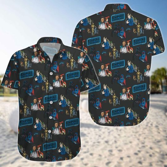 The Empire Strikes Back Button Shirt, Disney Star Wars Summer Short, Vintage Darth Vader Hawaiian Shirt, Disney Boba Fett Short For Men