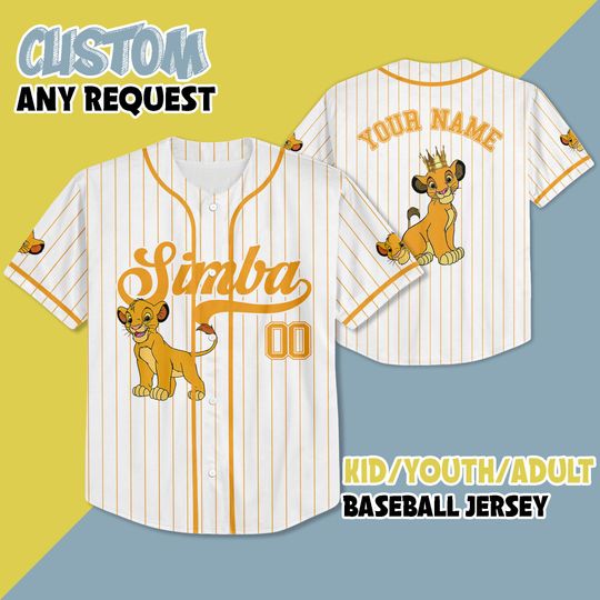 Personalized The Lion King Simba Baseball Jersey, Custom Disney Simba Baseball Team Jersey, Birthday Gift For Fan Disney