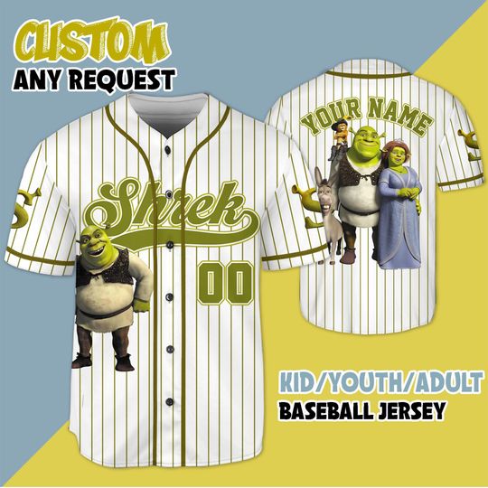 Custom Disney Shrek Baseball Jersey, Movie Cartoon Shrek Jersey Shirt, Disney Princess Jersey Shirt, Shrek Baseball Jersey