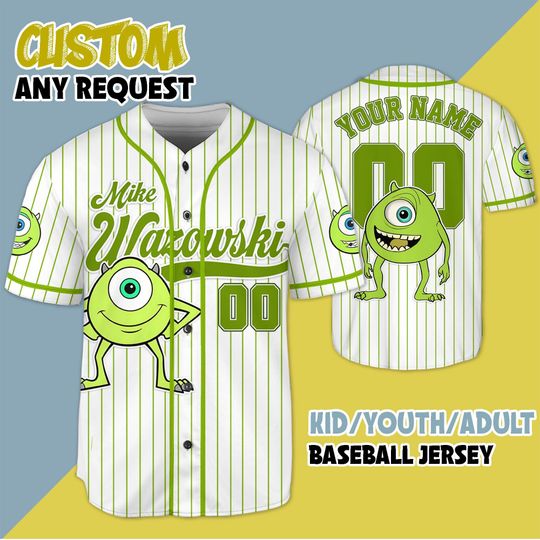 Custom Disney Monster Inc Mike Wazowski Baseball, Custom Baseball Jersey, Gift For Fans Disney, Mike Wasowski, Disney World Shirt