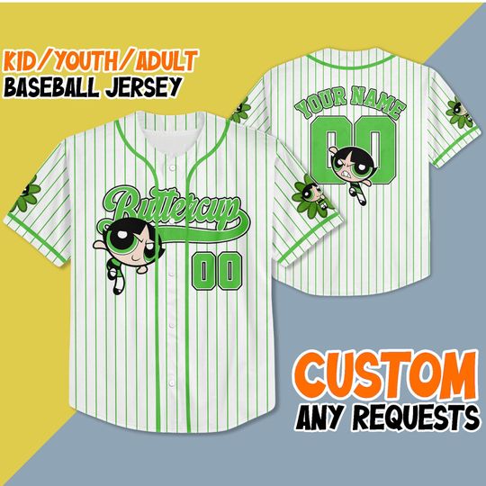 Custom Buttercup Baseball Jersey, Funny The Powerpuff Girls 90s Cartoons Jersey, Retro Buttercup Jersey, Birthday Gift For Fans
