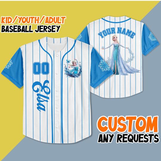 Discover Personalized Disney Princess Elsa Baseball Jersey, Disney Princess Elsa Jersey Shirt, Baseball Teams, Birthday Gift For Kid Youth Adult